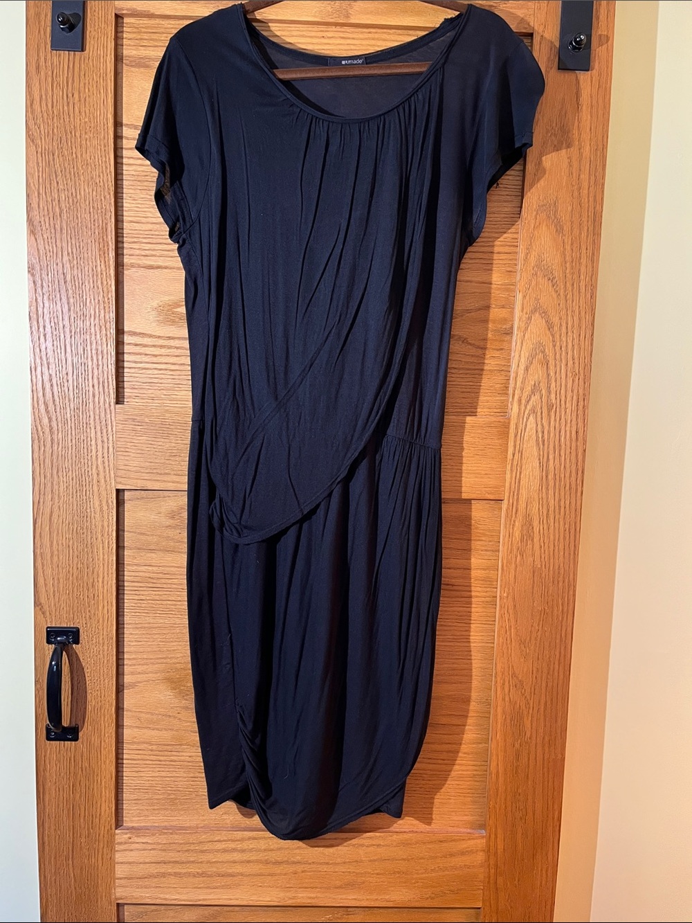 Classic Black Draped Short-Sleeve Dress